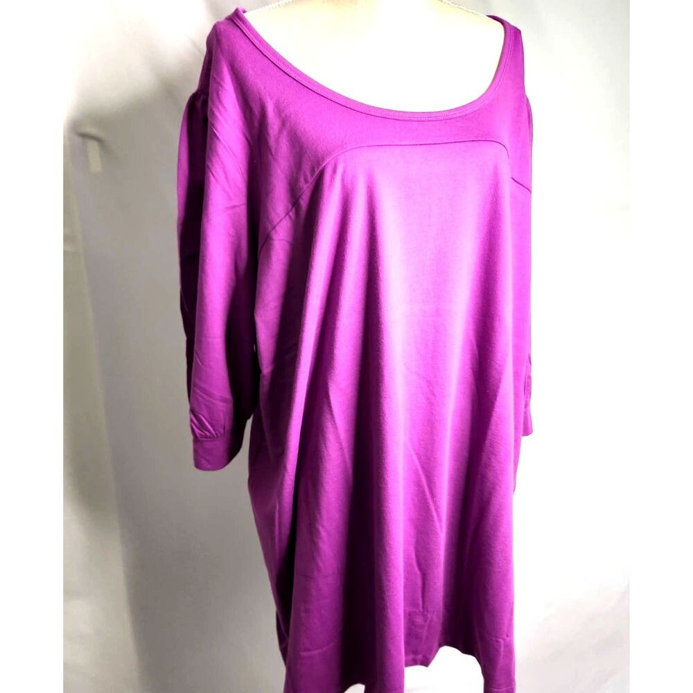 Roaman's Purple Tunic Top Plus Size 3X Knit Stretch Cotton Soft Blend 3/4 Sleeve